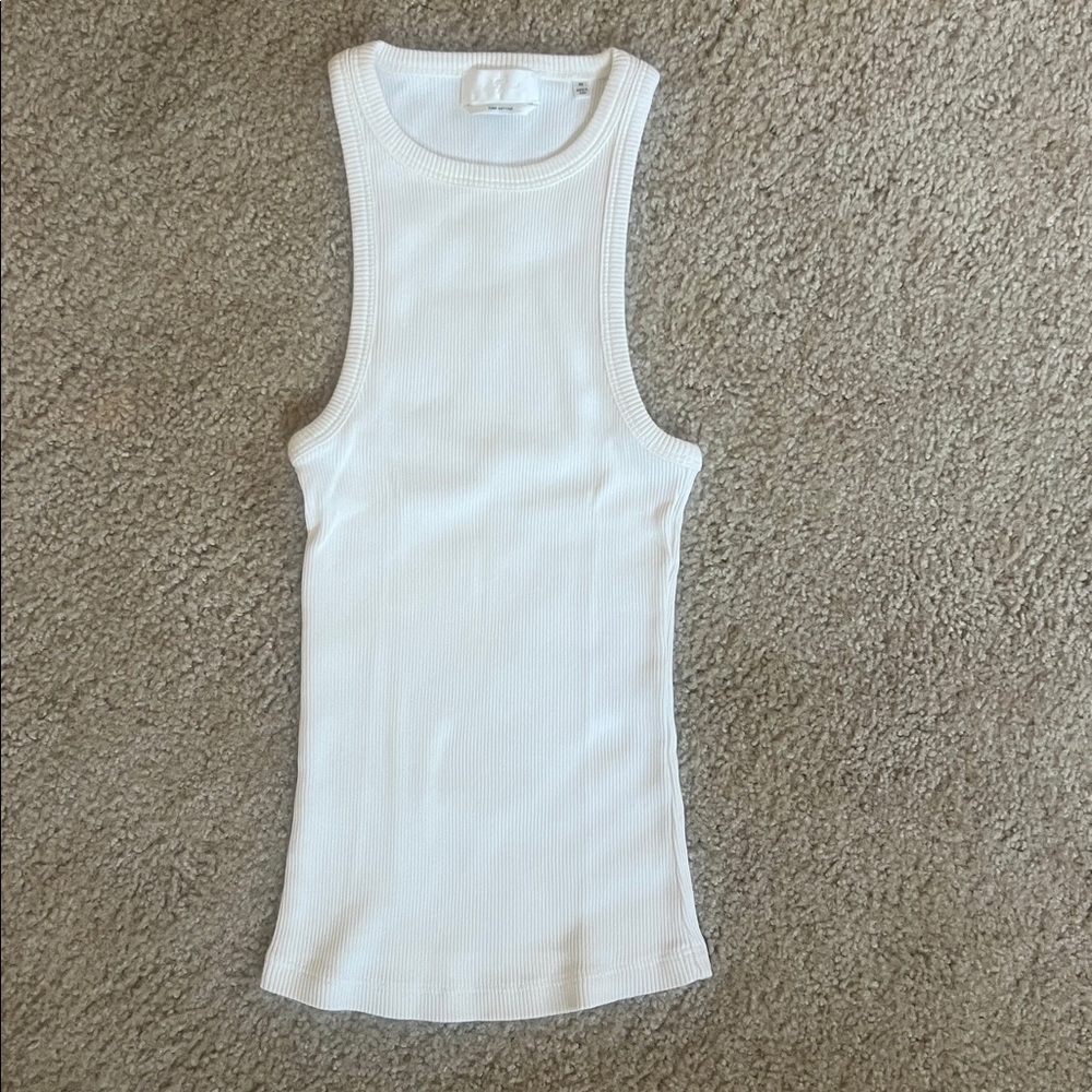 7 For All Mankind White Ribbed Tank Top